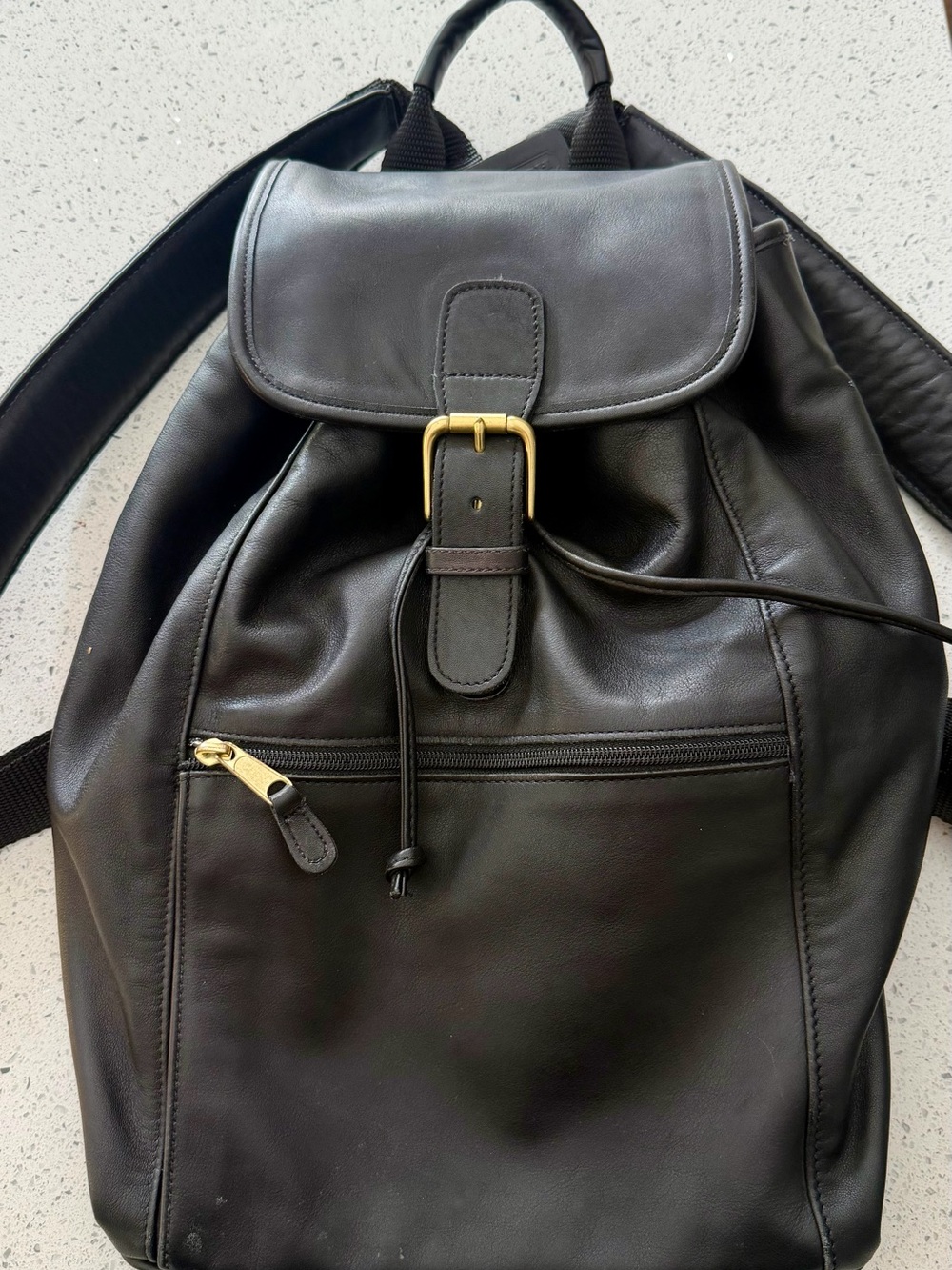 Coach Black Leather Drawstring Backpack - Pristine